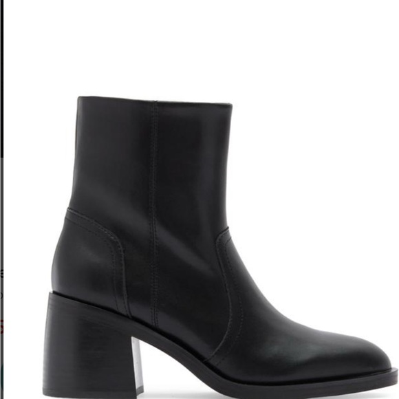 NEW Steve Madden Phillie Block Heel Black Leather Ankle Boots Size 9M No Box - Picture 1 of 8